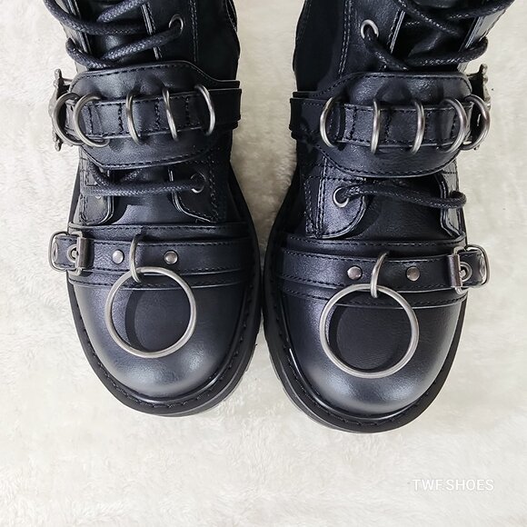 Valor Goth Combat Biker Ankle Boots Black Matte Men US Size - Picture 10 of 13